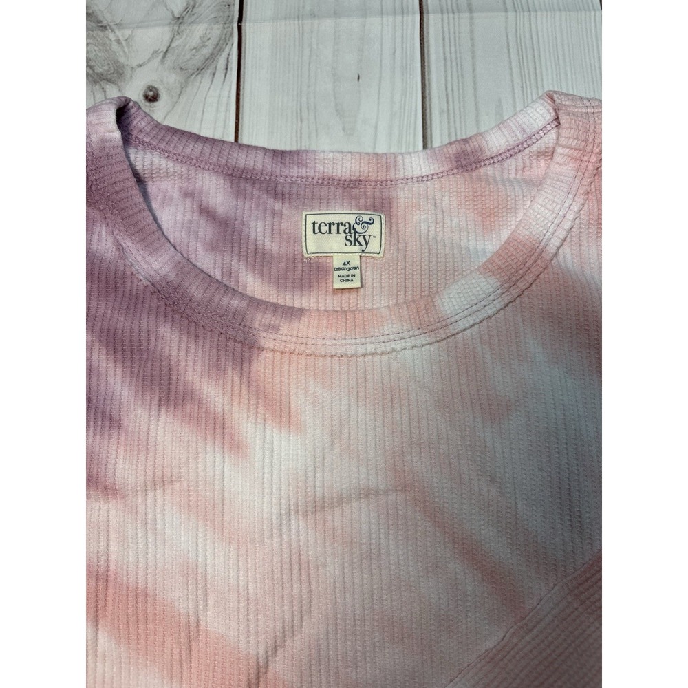Terra & Sky Womens Tie Dye Pink Purple Thermal Long Sleeve Crewneck Top 4XL NWT - Picture 6 of 8